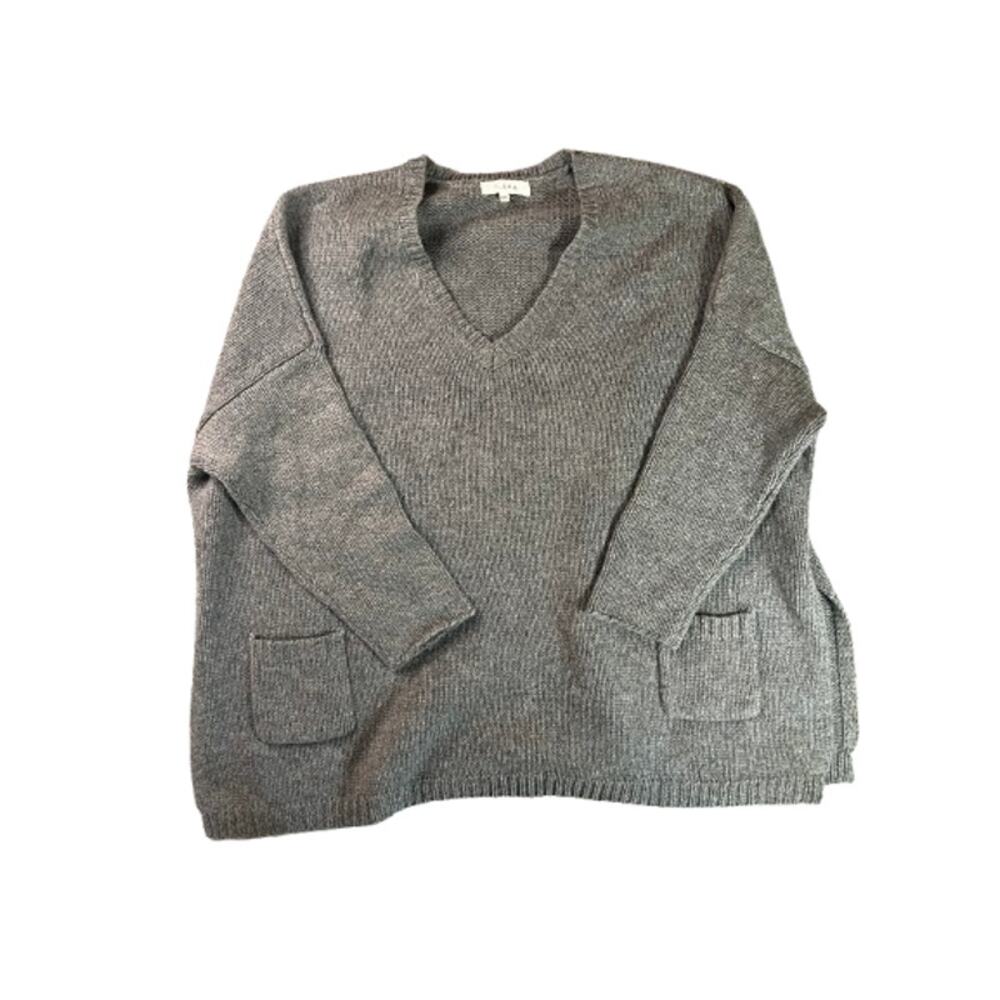 h.one gray knit V-neck tunic wool blend womens sweater M